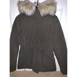 Only Luca Short Parka Coat with Faux Fur Hood